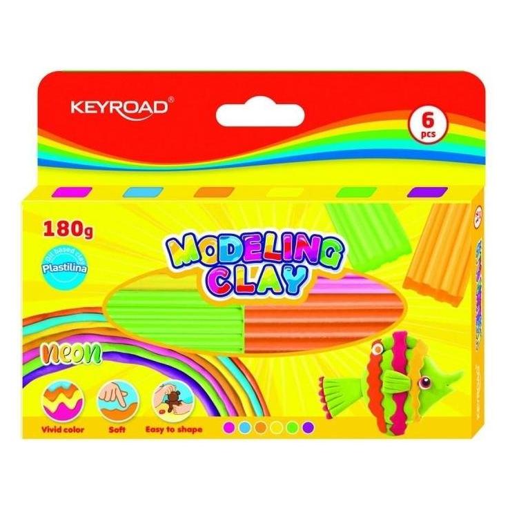 Keyroad Plastilin, 6x30g, neon, box, farbmischung (45650296)