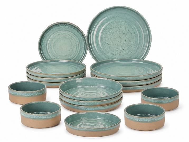 Teller-Set COSY & TRENDY Basalt, Geschirr-Set, 16-tlg. , ozeangrün, 16, Steinzeug, Geschirr-Sets, Steinzeug, für 4 Personen, rund, spülmaschinengeeignet
