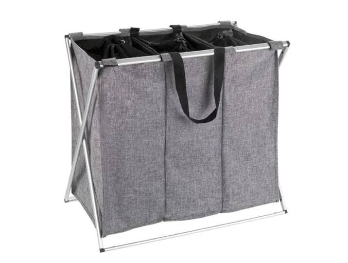 WENKO Panier à Linge Trio Gris chiné - Corbeille à Linge Capacité: 130 l\, Polyester\, 63 x 57 x 38 cm\, Gris