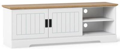 Costway Farmhouse TV Stand for TVs up to 65 Inch with Sliding Doors and Storage Cabinets-White