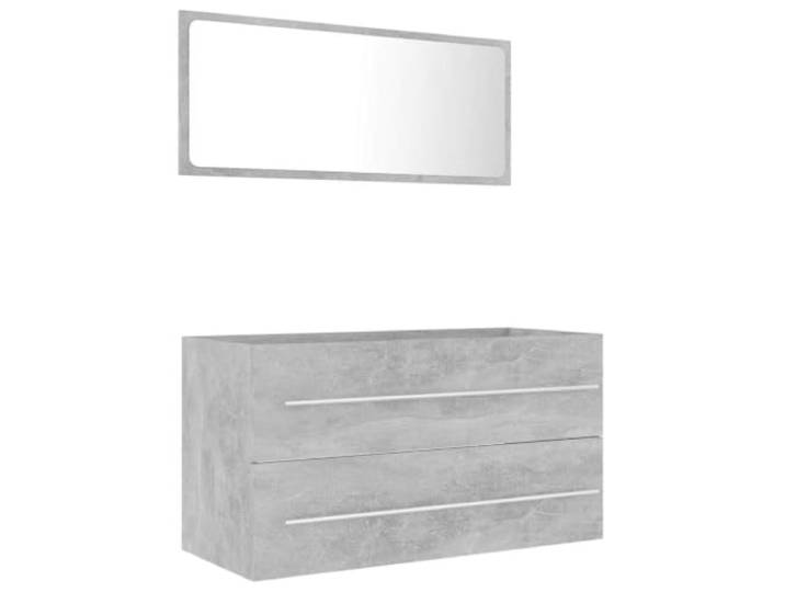 POUFGDR Badezimmermöbel-Set, 2-teilig, Grau, Beton, Spanplatte Schrank mit 1 Schublade, Spiegel inklusive, Oberseite für Spüle, langlebige Spanplatte, feucht abwischbar