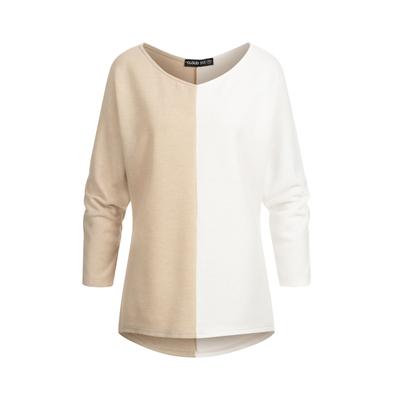 Sweater CLOUD 5IVE "CLOUD 5IVE 2-Tone Pullover mit Vokuhila Schnitt", Damen, Gr. XS, beige, 88% Polyester, 12% Viskose, V-Ausschnitt, Sweatshirts Sweater