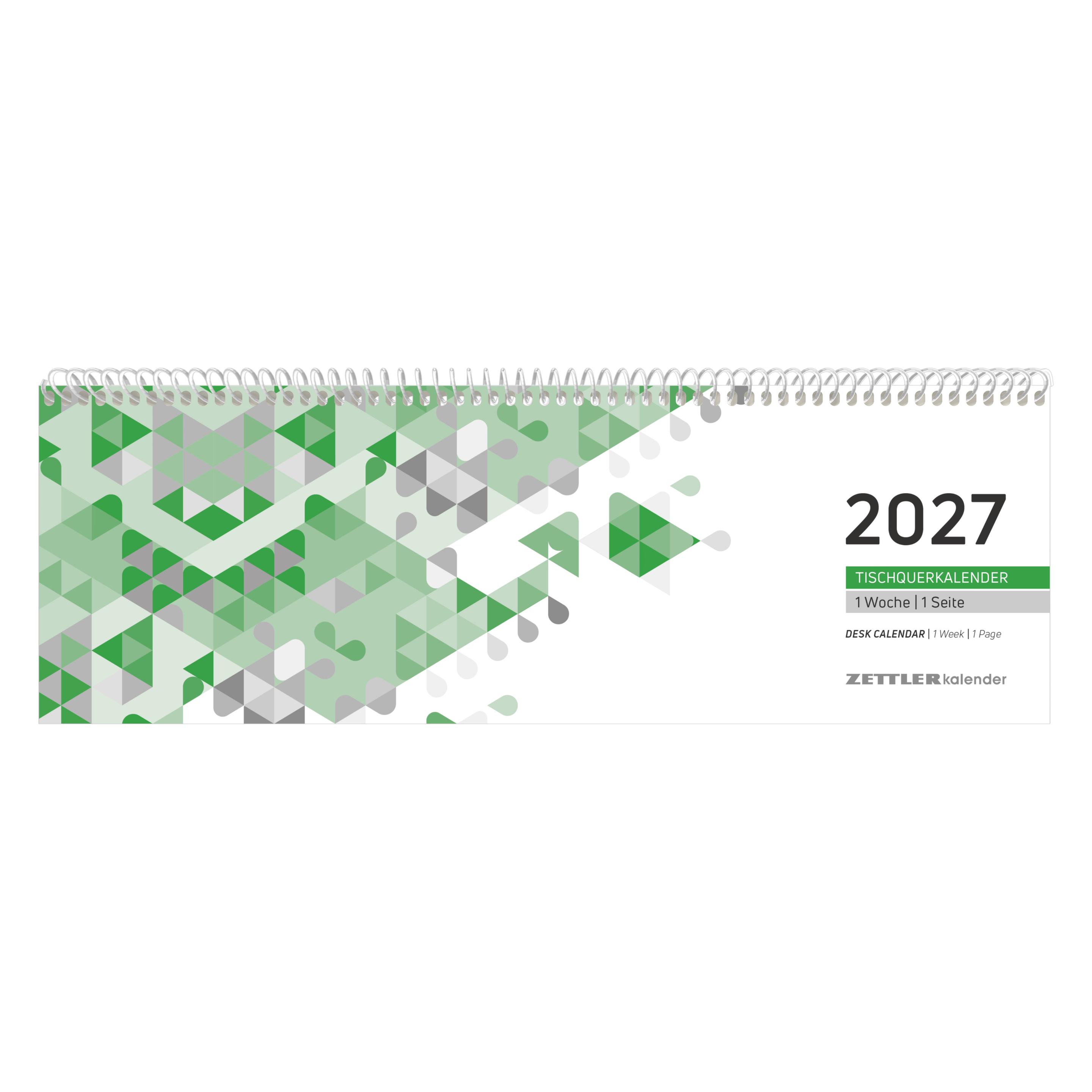 Zettler Tischquerkalender 1W/1S grün 2027 (1 Woche / 1 Seite) (142900)