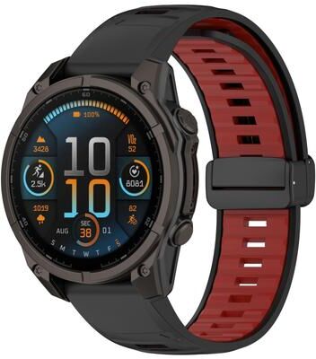 Everyday Crate Garmin Fenix 8 AMOLED 51mm Magnetic Silicone Watch Band Two Color Replacement Watch Strap black+red