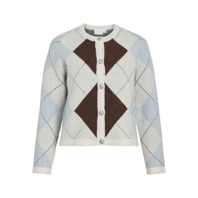 Vila Vikayla o-neck ls check knit cardibfs beige