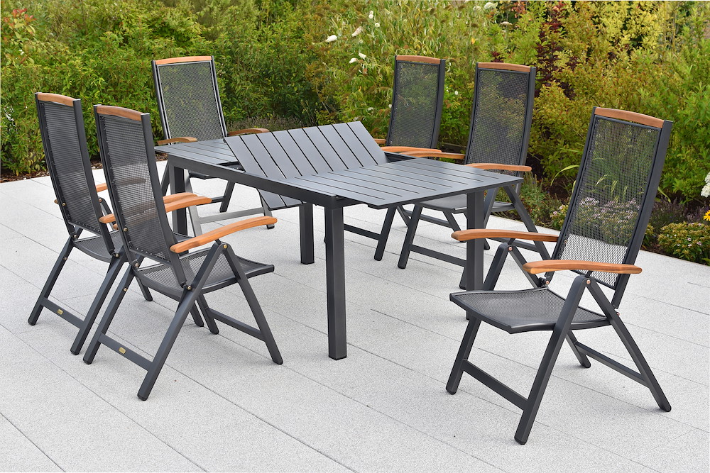 MERXXHANDELS Tilos Set 7tlg Akazie Tisch Vollalu 150 (200) x 90cm 16980282