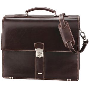 Alassio Aktentasche Monaco 47022 dunkelbraun, mit Laptopfach, abschließbarer Schnappverschluss, mit Schultergurt, Echt Leder