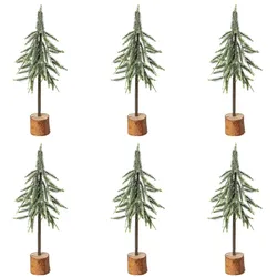 CREATIV green künstliche Pflanze Fichtenstämmchen auf Holzsockel, 50 cm, schnee, 6er Set