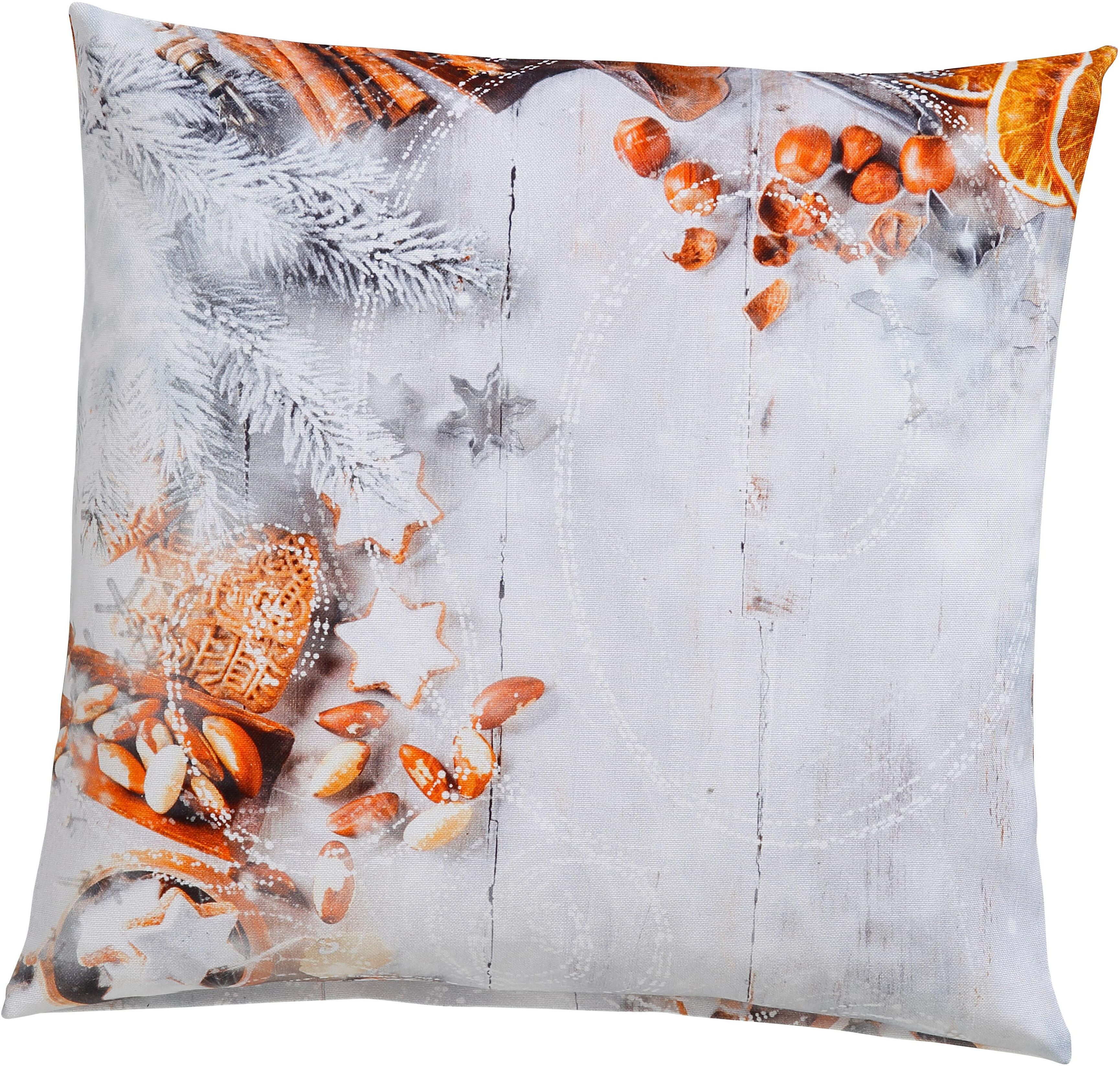 Kissenhüllen CASATEX "cakes and nuts, Weihnachtsdeko", bunt (weiß, grau, braun), B:40cm L:40cm, Baumwolle, Obermaterial: 100% Baumwolle, Kissenbezüge, Kissenhüllen weiß, grau, braun B/L: 40cm x 40cm, 2 Stk., Baumwolle