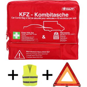 Kalff Erste-Hilfe-Tasche KFZ-Kombitasche Compact, nach DIN 13164 gefüllt, Warndreieck- & weste, KFZ