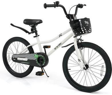 Costway 20 Inch Kids Bike Adjustable with Kickstand and Storage Basket for Aged 8+ Years-White