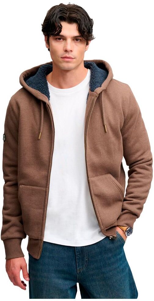 Superdry  - Borg Lined Zip Hoodie Mocha Brown Marl - M - Sweat