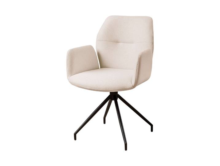 Armlehnstuhl GOODPRODUCT Bruna Drehstuhl, Polsterstuhl, Esszimmerstuhl, Küchenstuhl, 4-Fussstuhl , beige (hellbeige, schwarz, hellbeige), B:60cm H:89cm T:64cm, Holzwerkstoff, Metall, Polyester, Stühle, Armlehnstuhl, 360 drehbar, mit automatischer Rückstellung, 2-Stoff-Design