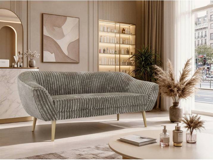 MKS MÖBEL Sofa PIRS, 3-Sitzer, Design mit Steppung, Wellenfederung, Scandi-Design, Füße wählbar