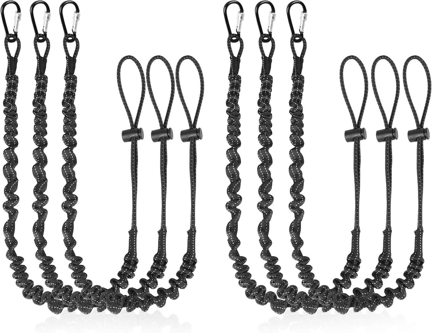 Pack van 6 Tool Ropes met Carabiner Haak, Zwart, voor Bouw, Klussen en Hobby