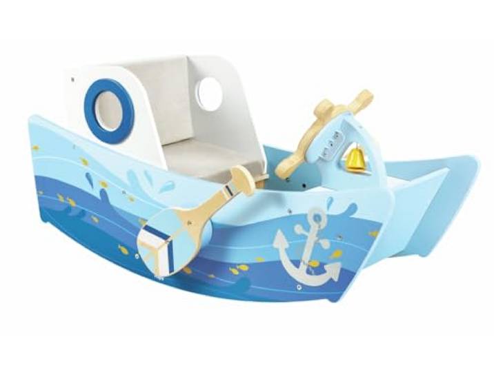 Hape Schaukelboot, fördert Balance und Motorik, mit funktionalen Ruderpaddeln und gepolstertem Sitz, Holz-Schaukelspielzeug ab 12 Monaten
