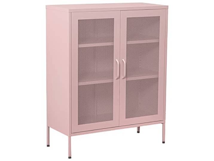 DRW Schrank mit 2 Türen mit Metallgitter in Rosa 80 x 35 x 102 cm, Höhe: 15,5 cm, estandar