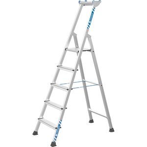 Zarges Stehleiter XLstep S, 41225, mit Plattform, aus eloxiertem Aluminium, bis 150kg, mit 5 Stufen