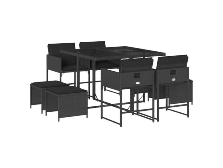 PUGYNBK Esszimmer-Set für den Garten, 9-teilig, synthetisches Rattan, Schwarz
