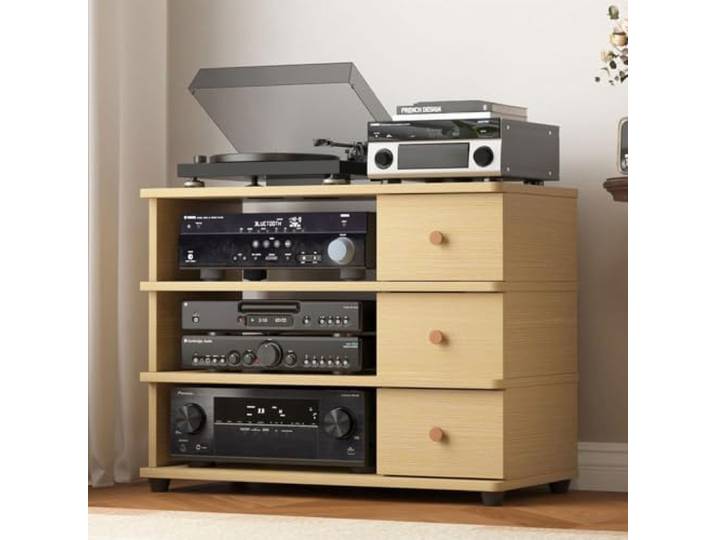 CTSSWMWY HiFi Rack Stereo-Schrank AV-Komponentenschrank aus Massivholz Auf Rollen platzsparend 4-stöckig, geeignet für Wohnzimmer, Spielzimmer und Schlafzimmer(B)