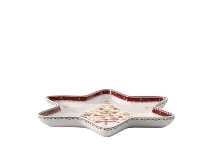 Villeroy & Boch Winter Bakery Delight Große Schale in Stern-Form, Premium Porzellan, Weiß/Rot/Beige