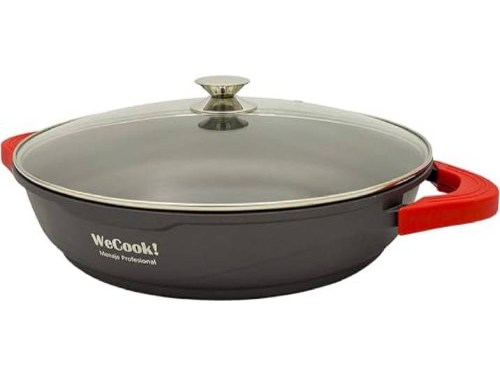 WECOOK! 40 cm Induktionskochtopf Antihaft XTRA DUPONT -frei 5mm Aluminium Für alle Herde Glasdeckel, Schwarz
