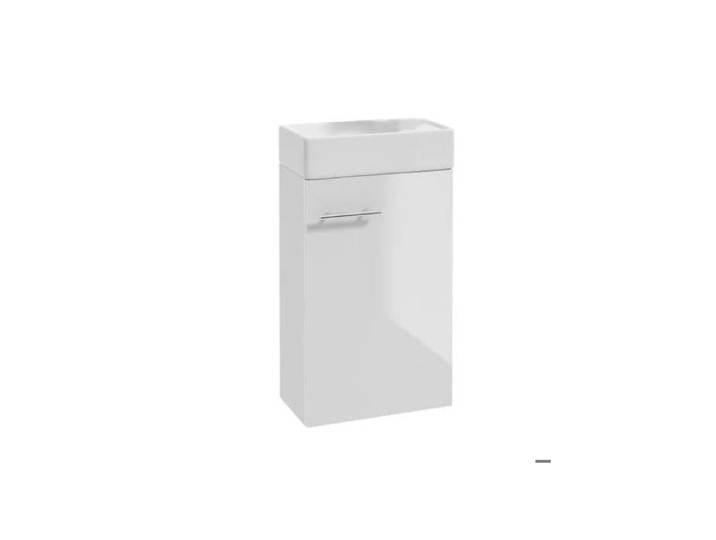 Meuble de salle de bain suspendu blanc brillant avec lavabo - Deftrans - Small - Lavabo en céramique rectangulaire