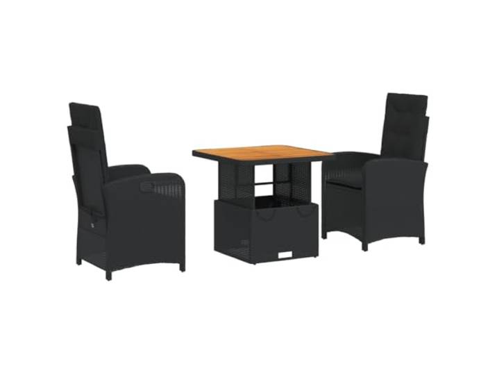 PUGYNBK Esszimmer-Set für den Garten, 3-teilig, synthetisches Rattan, Schwarz