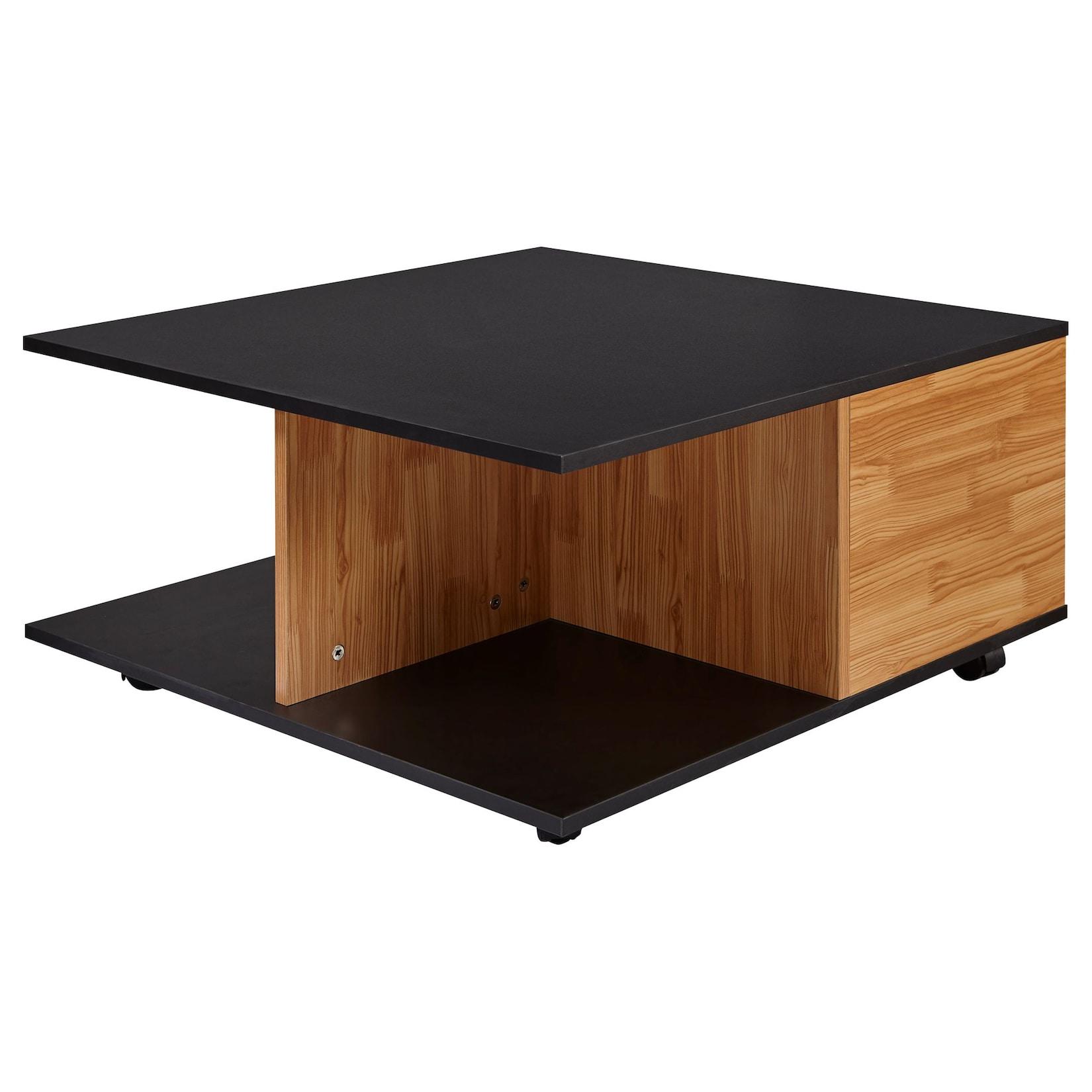 KADIMA DESIGN Couchtisch RAPIDO: 70x70x36,5 cm, 2 Schubladen, Rollen, Melaminharzbeschichtung, Anthrazit/Sandeiche.