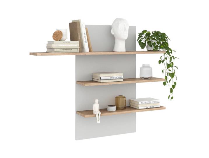 Livetastic Wandpaneel Kaunas, Kaschmir, Eiche Bianco, furniert, 120.2x100x23.6 cm, Wohnzimmer, Regale, Wandregale