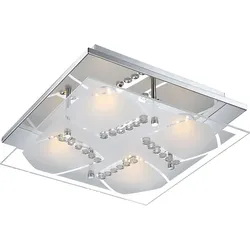 Deckenlampe Deckenleuchte Kristallleuchte Wohnzimmerlampe Wohnzimmerleuchte, Chrom Glas Kristalle klar, LED 4W 1600Lm warmweiß, LxBxH 30x30x8,4cm