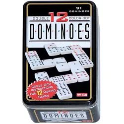 Longfield Doppel-Domino 12 in Metalldose - 91 Steine mit farbigen Augen (2 - 5 Spieler)