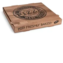Pizzakarton (aus Mikrowellpappe) H4 kraft bedruckt 29 x 29 x 4 cm