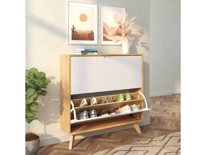 Range-chaussures Hanyao - H 90 cm 89 x 90 x 24cm Blanc/Marron