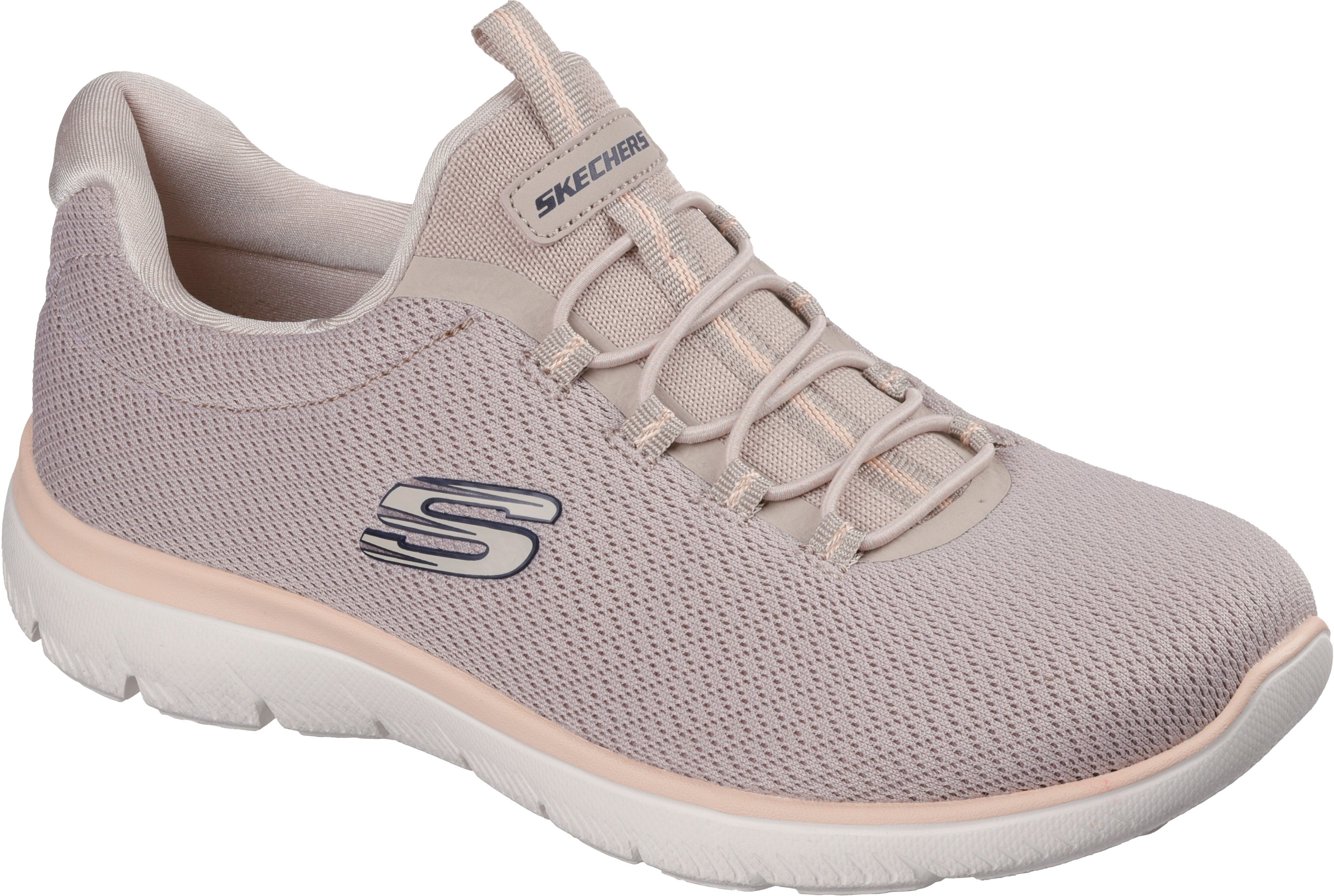 Slip-On Sneaker SKECHERS "SUMMITS-SUMMER BLUSH", Damen, Gr. 35, Textil, beige (taupe), Schuhe Slip-On Sneaker, Arbeitsschuh, Freizeitschuh, Slipper mit Memory Foam taupe 35, Textil