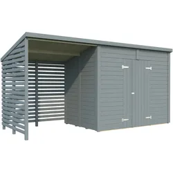 Palmako Gerätehaus Leif 4,5 m2 + 2,9 m2 Anbau - 16 mm grau tauchgrundiert