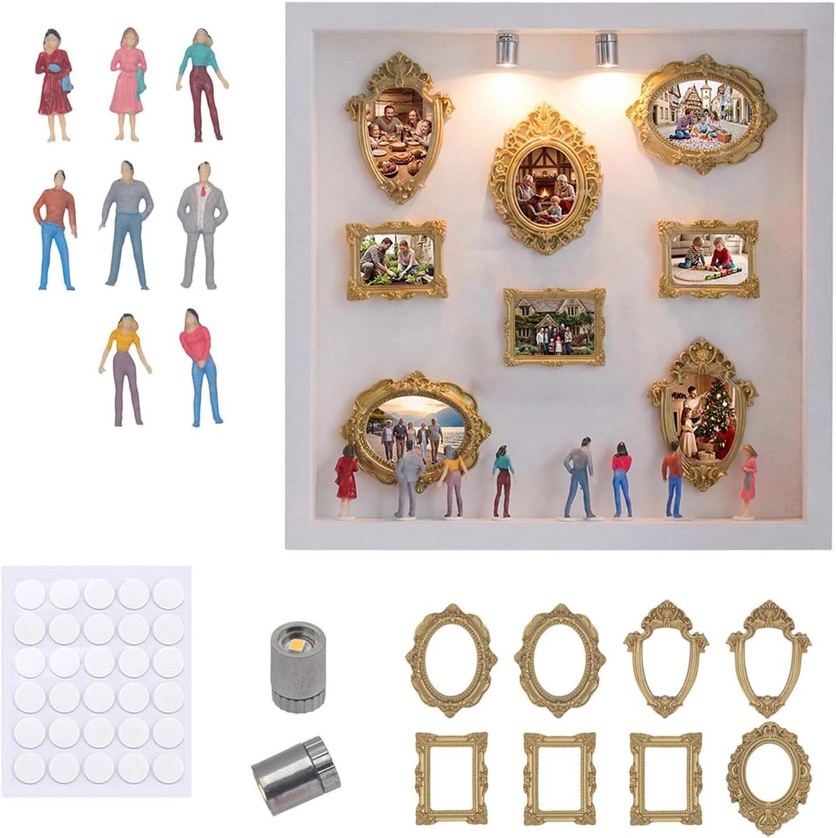 Miniatuur Museum Knutselset Wit - Fotolijst met LED Verlichting - 25,5 x 25,5 cm