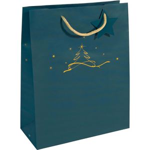 Sigel Geschenktüte GT034 Christmas Tree petrol, Geschenktasche, 26 x 33cm, blau, 5 Stück