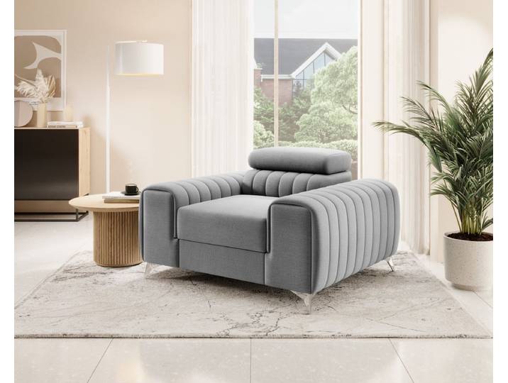 Designer Sessel Linuro mit verstellbarer Kopflehne - Hellgrau - Luxusbetten24