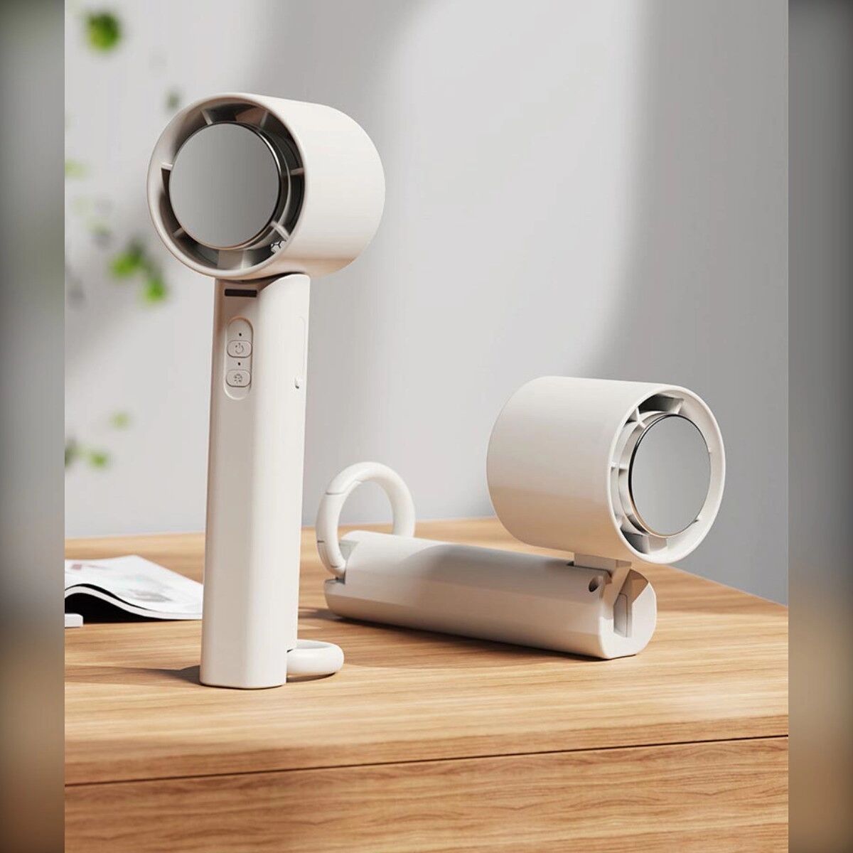 INF Handventilator klappbar – Tragbarer wiederaufladbarer 2000mAh Sechs‑Flügel‑Turbo, 3‑Stufen, 90° faltbar Dunkelgrau