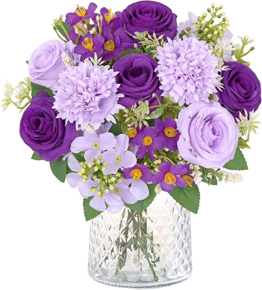 Kunstrozen Boeket Lila - Zijden Bloemen - Hoogte: 36 cm