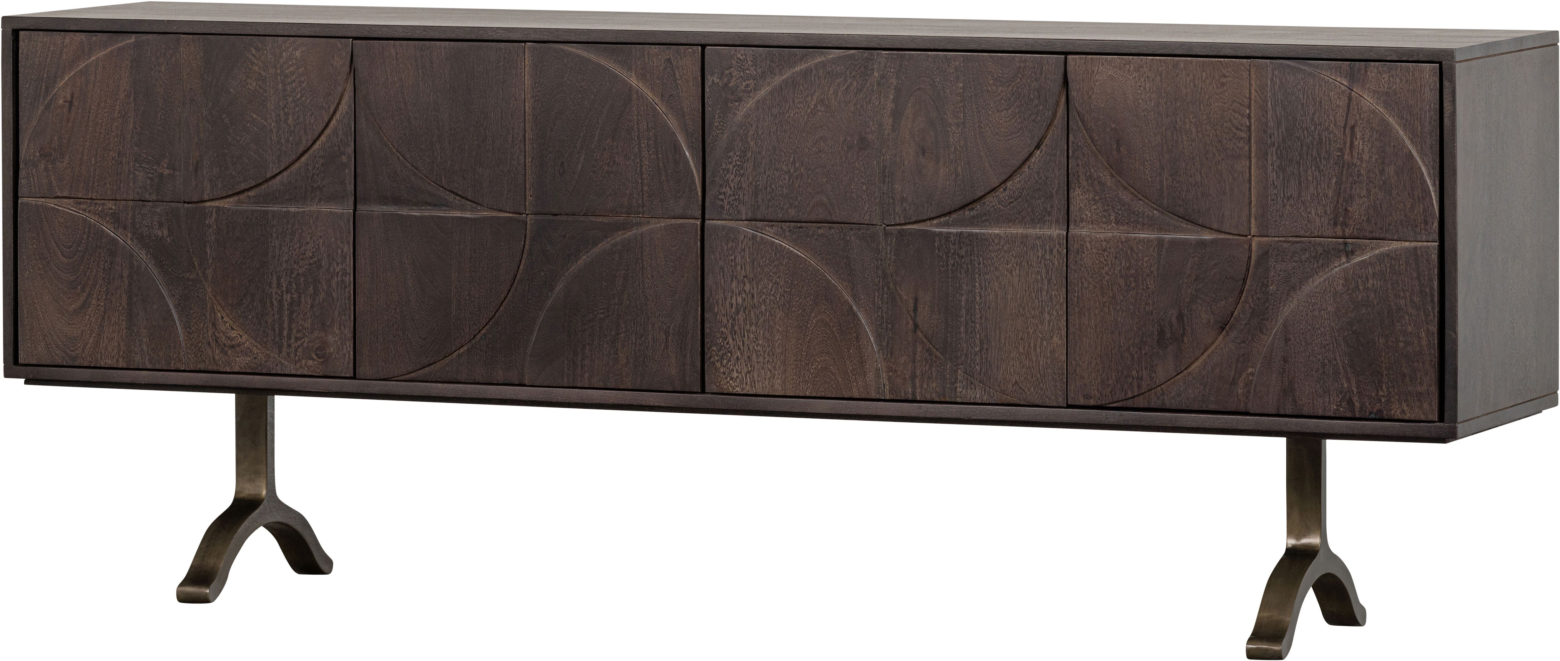 Sideboard WOOOD "Draw mit Massivmangoholz und 3D-Türmuster B 180 x T 40 x H 70 cm", schwarz (walnuss), B:180cm H:70cm T:40cm, Massivholz, Sideboards, Sideboard, 2 Kabelöffnungen, Tragkraft Deckplatte 35 kg, einfach zu montieren walnuss B/H/T: 180cm x 70cm