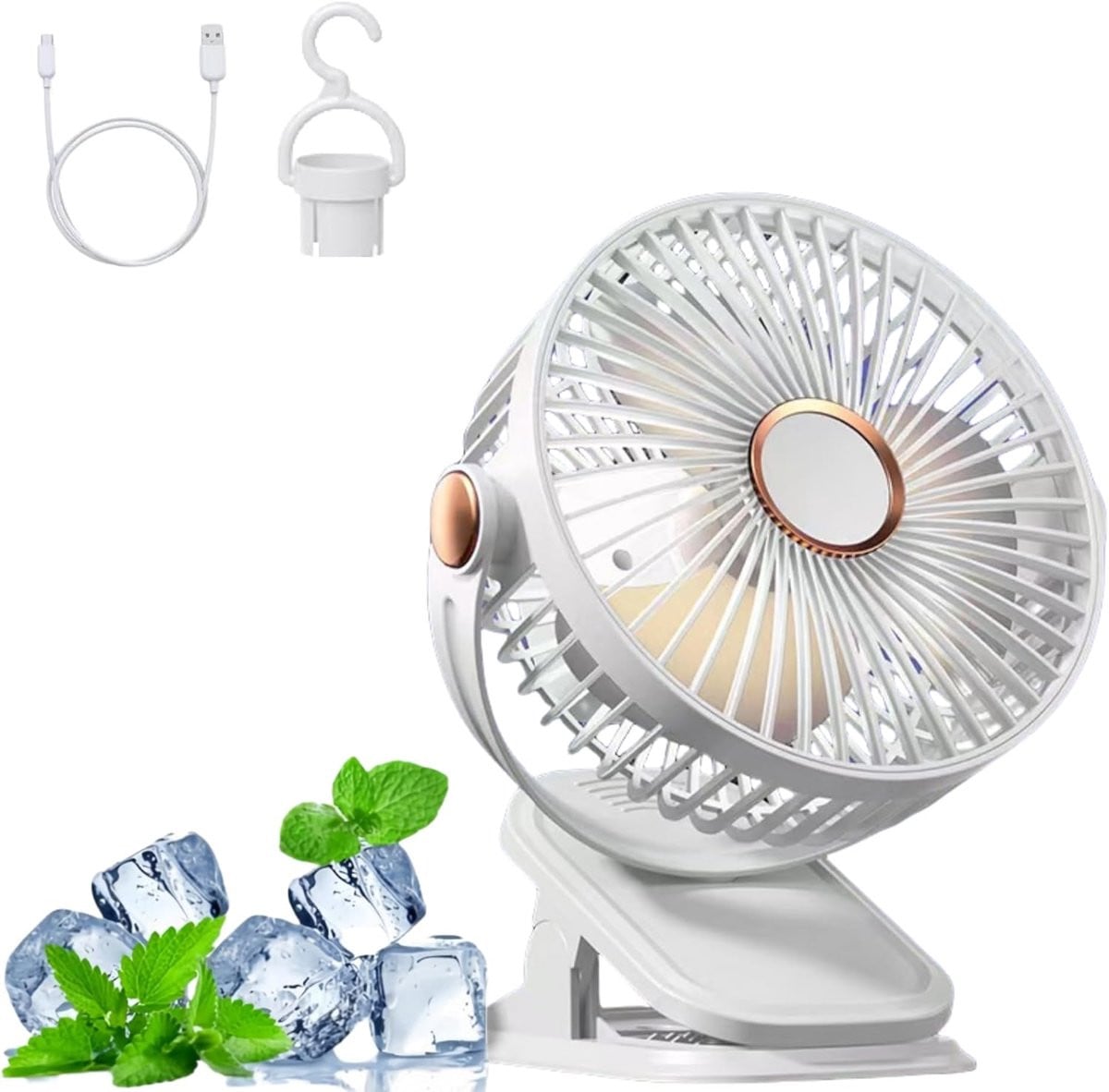 VHV Mini USB-ventilator - Draagbare persoonlijke ventilator met 360 graden verstelbaarheid en oscillatie - Wit