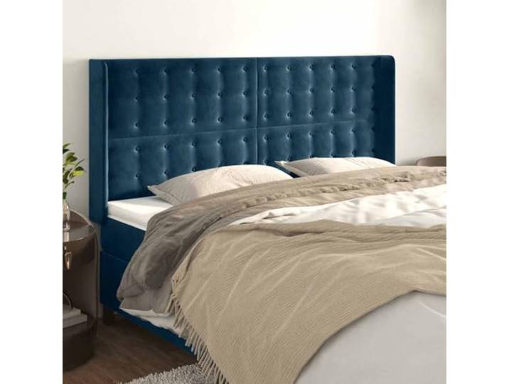 RJPLMFV Kopfteil mit Ohren, Dunkelblau, 203 x 16 x 118/128 cm, Samt Höhenverstellbar, stabile Holzbeine, bequeme Rückenunterstützung, Doppelbett