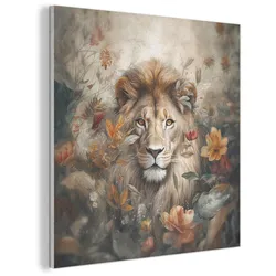 AKUSTIKBILD Löwe - Wildtiere - Pflanzen - Natur - Blumen Akustikpaneele 90x90 cm