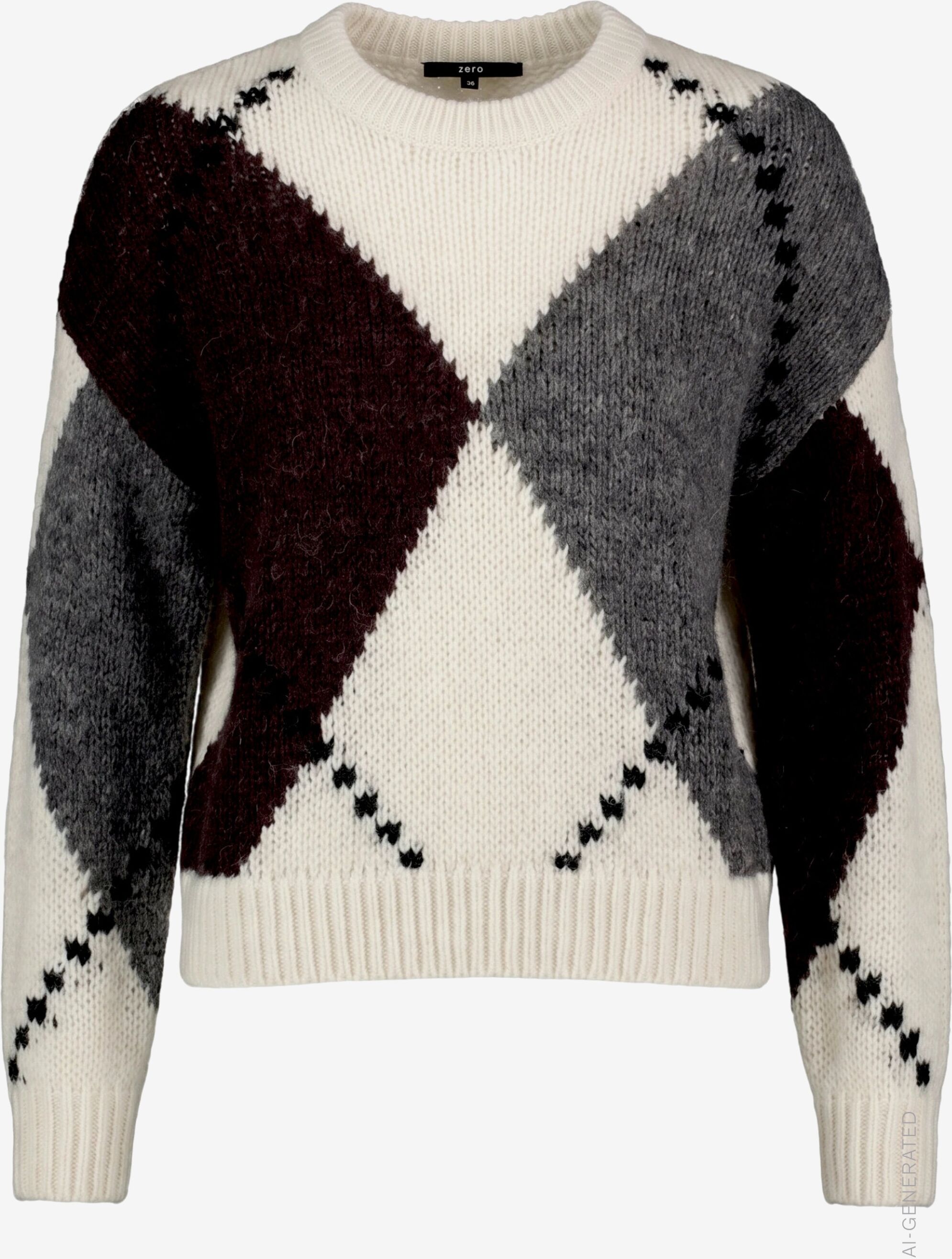 Strickpullover ZERO, Damen, Gr. 38, patch cream, braun, Strick, Obermaterial: 45% Polyamid, 38% Polyacryl, 11% Wolle, 6% Alpaka, gemustert, oversize hüftbedeckend, Rundhals, Flachstrickbündchen, Pullover Strickpullover, Grobstrick-Pullover mit Intarsie pa