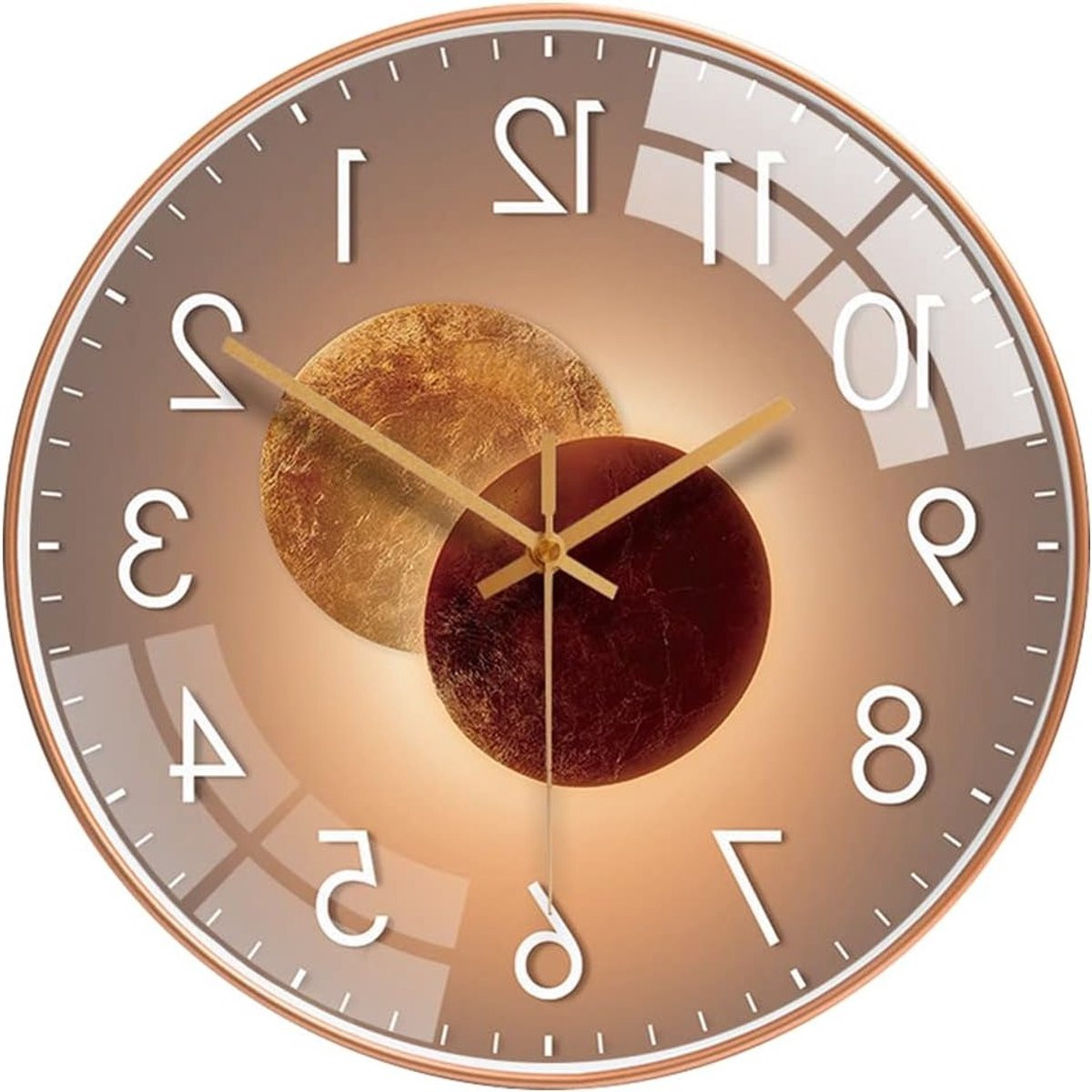 Moderne ronde wandklok zonder tikgeluid in Venus goudkleurig design, diameter 30 cm