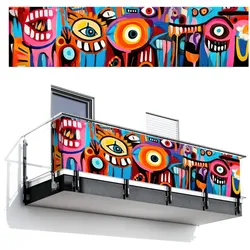 BALKON-SICHTSCHUTZ Abstrakt - Gesicht - Farbenfroh Deko XXL 500x120 cm