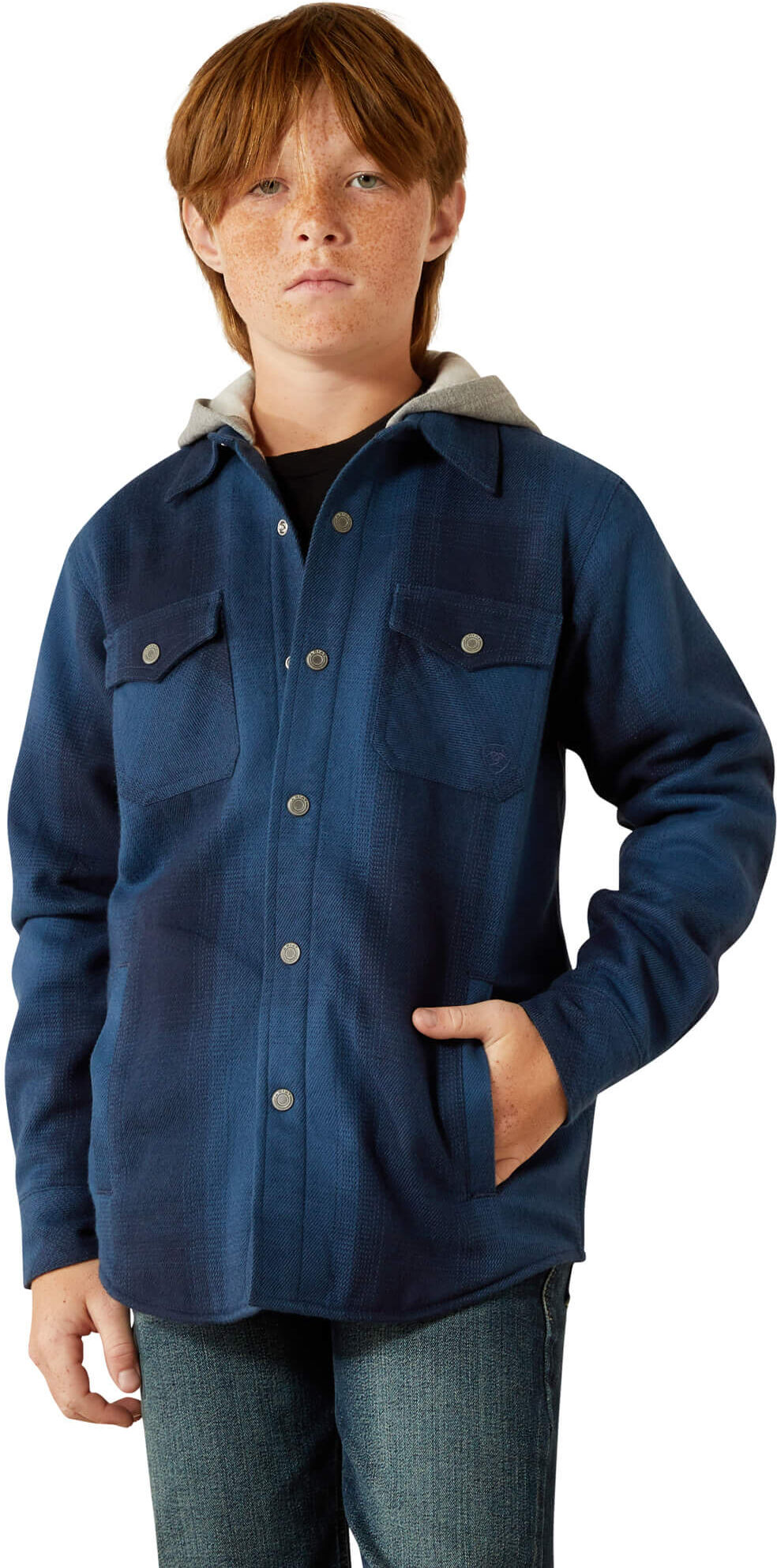 Kid's Hicks Retro Shirt Jacket in Blue Nights, Size: Large by Ariat