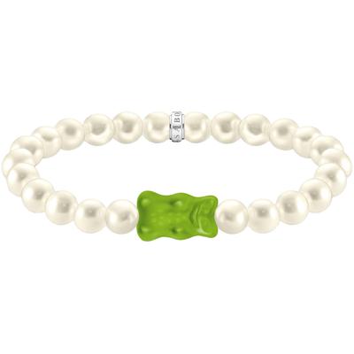 Armband THOMAS SABO "THOMAS SABO x HARIBO Schmuck: Perlenarmband mit Goldbär" Gr. 17, grün (silberfarben, grün, weiß, grün), Armbänder, Damen, 17, Perlen Silber 925 (recycelt) Silikon, Perlen, Silber 925 (recycelt), Silikon, Armband, mit...